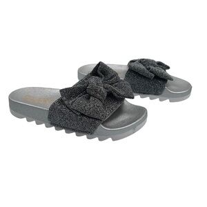 Colors Of California Black Sparkle Maxi Bow Slide Sandals Size 5 Big Girl’s